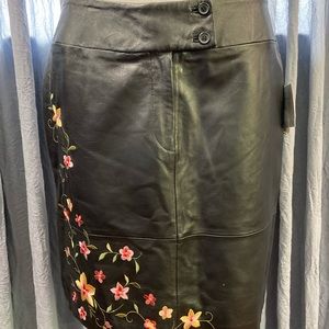 Alfani Leather Skirt with Embroidered Flowers (NWT)
